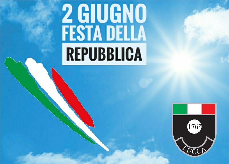 il cielo azzurro illuminato dal sole sullo sfondo, i colori della bandiera italiana e il logo del nostro nucleo volontari