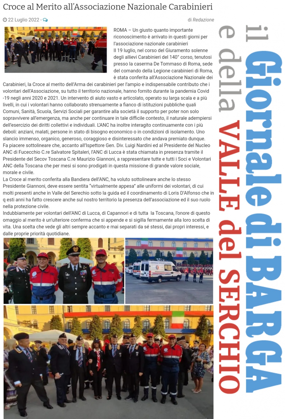 Croce al Merito all’Associazione Nazionale Carabinieri