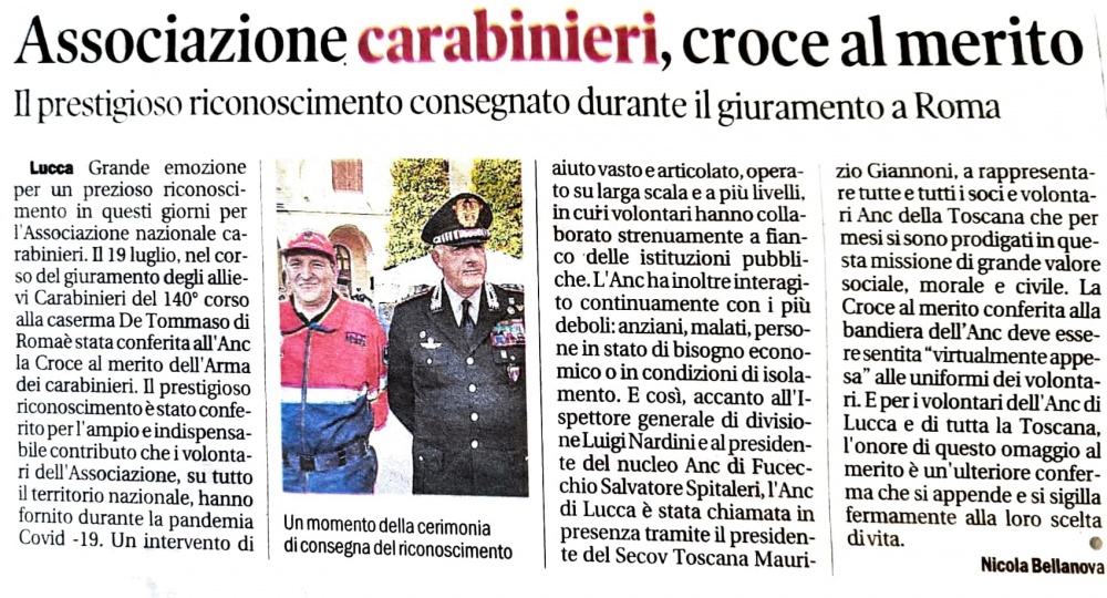 La Nazione - Lucca - Associazione Carabinieri, croce al merito